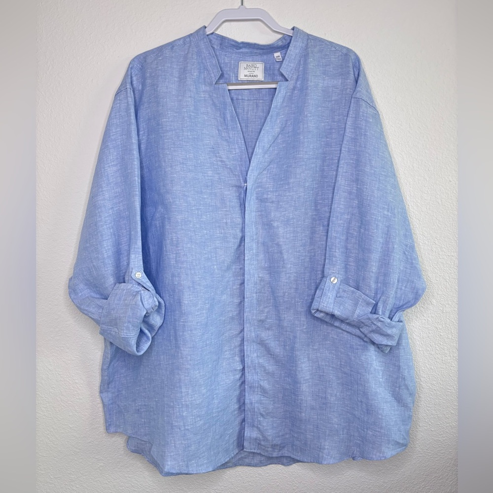 Murano Baird McNutt Shirt Mens 3XB‎ BIG 100% Linen Long Sleeve Light Blue NEW